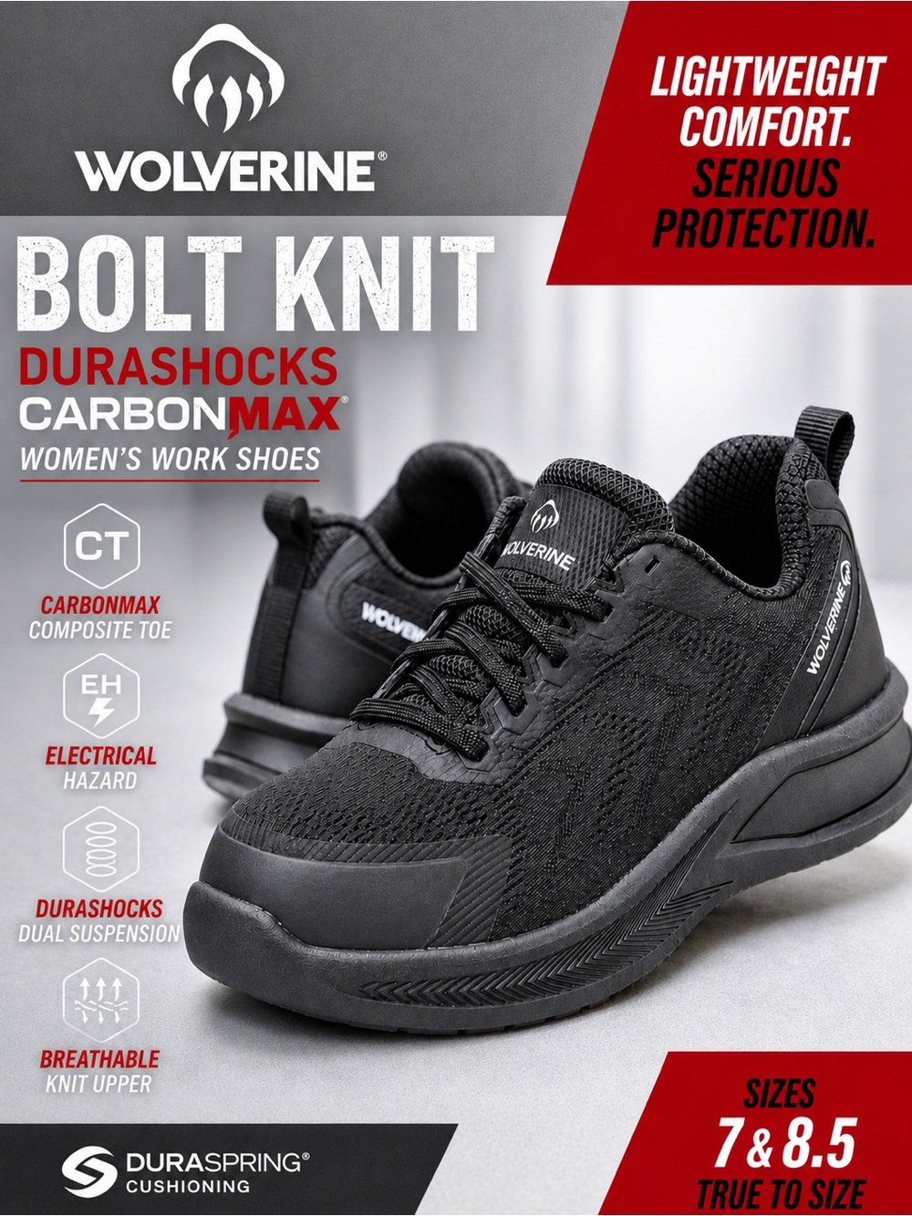 NIB Women’s Wolverine Bolt Knit DuraShocks CarbonMAX Composite Toe Work Shoes